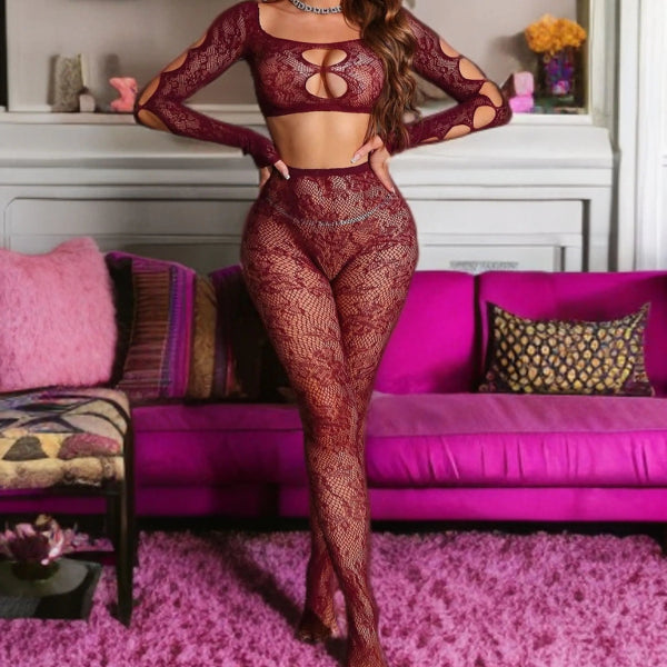 Top with Pantyhose S/L - Wine Red