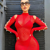 Dress with Pearls S/L - Red