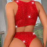 Short and Top with Rhinestones S/L - Red