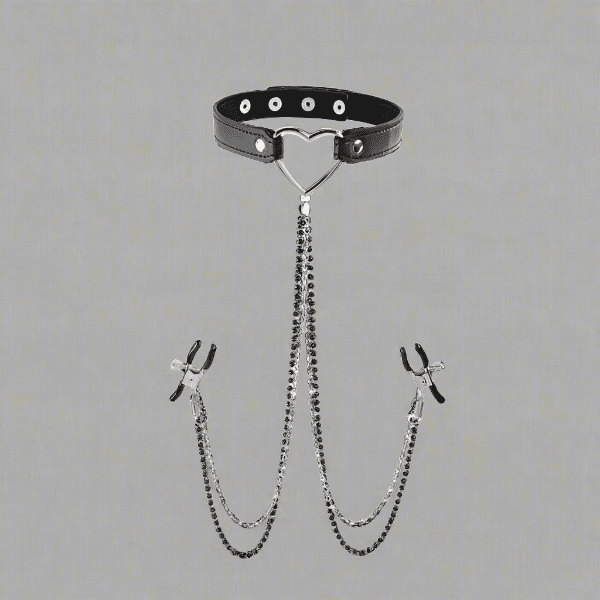 S&M Amor Collar with Nipple Jewelry Fetish My Amazing Fantasy