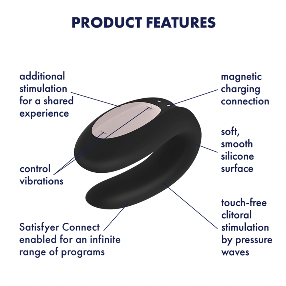 Satisfyer - Double Joy - Black - App Enabled Toys My Amazing Fantasy