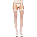 Sheer Thigh Highs with Lace Garter Belt White OS