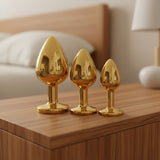 Metal Butt Plug Gold Set Of 3 Clear stone