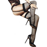 Baci Fishnet Thigh High Stocking with Backseam Bla