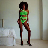 Cut Out Thong Bodysuit Neon Green O/S