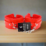 Furry Plush Wrist Cuffs - Red