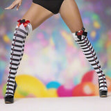 Opaque Hold-Ups, Black and White, Striped with Bows Lingerie & Clothing My Amazing Fantasy 