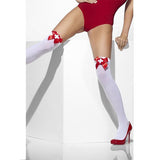Fever - White Opaque Hold Ups with Red Bows Womens Lingerie & Clothing My Amazing Fantasy 