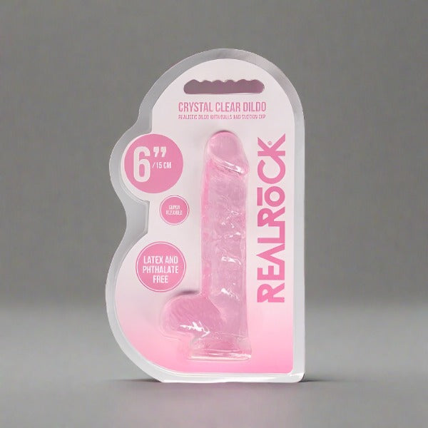 Realrock 6" Crystal Clear +Balls Pink Dildos & Dongs My Amazing Fantasy 
